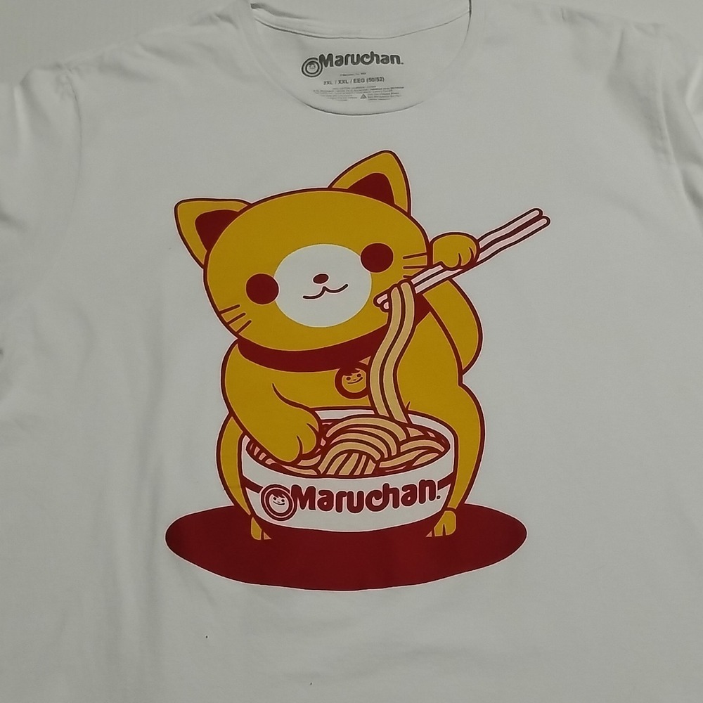 Maruchan Cat Noodle Graphic T-Shirt 2XL White Cotton Men's